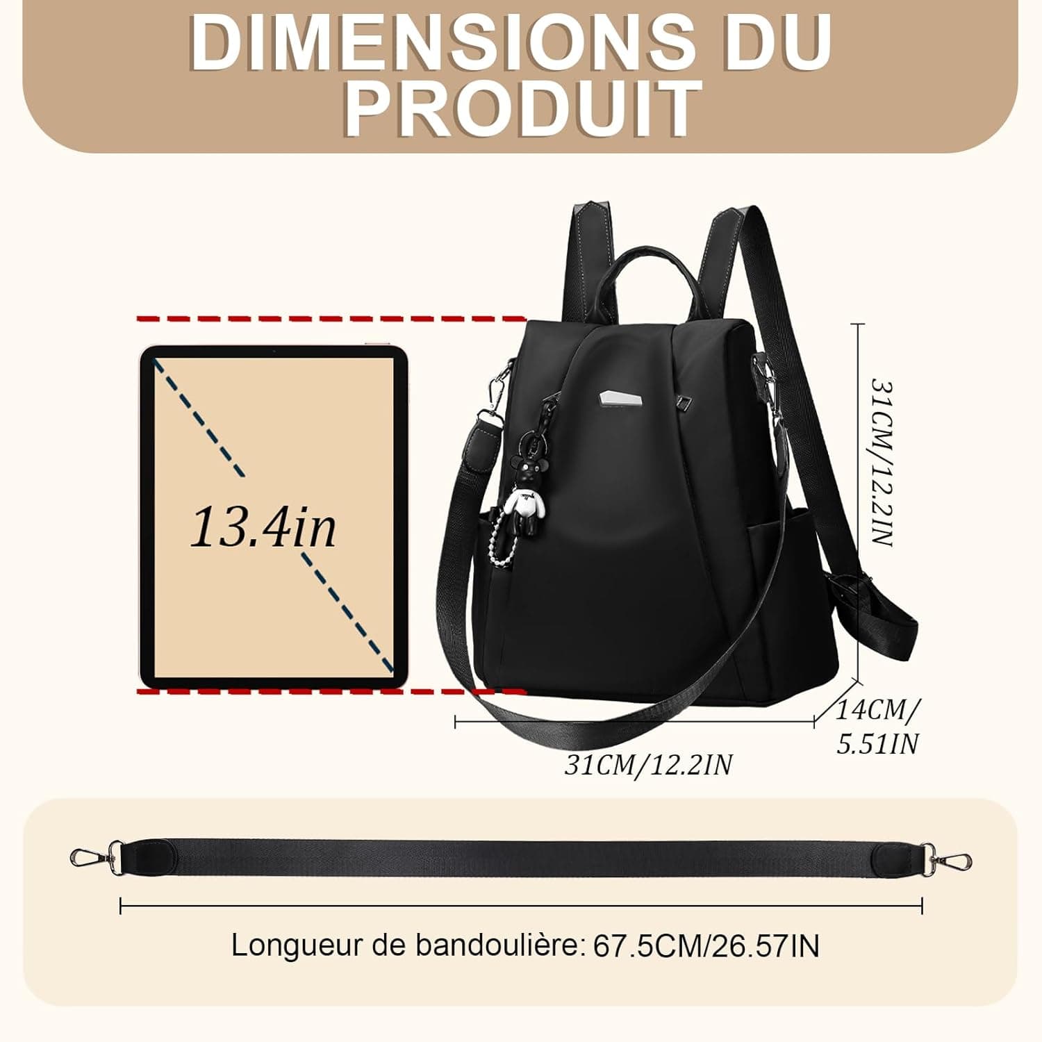 Eshow Sac à Dos Femme Antivol, Sacs à Main Portés Dos Femme, Petit Sac Bandoulière Fort Backpack Loisirs Casual Léger pour Voyage L'école Travail Université Collège Shopping Noir
