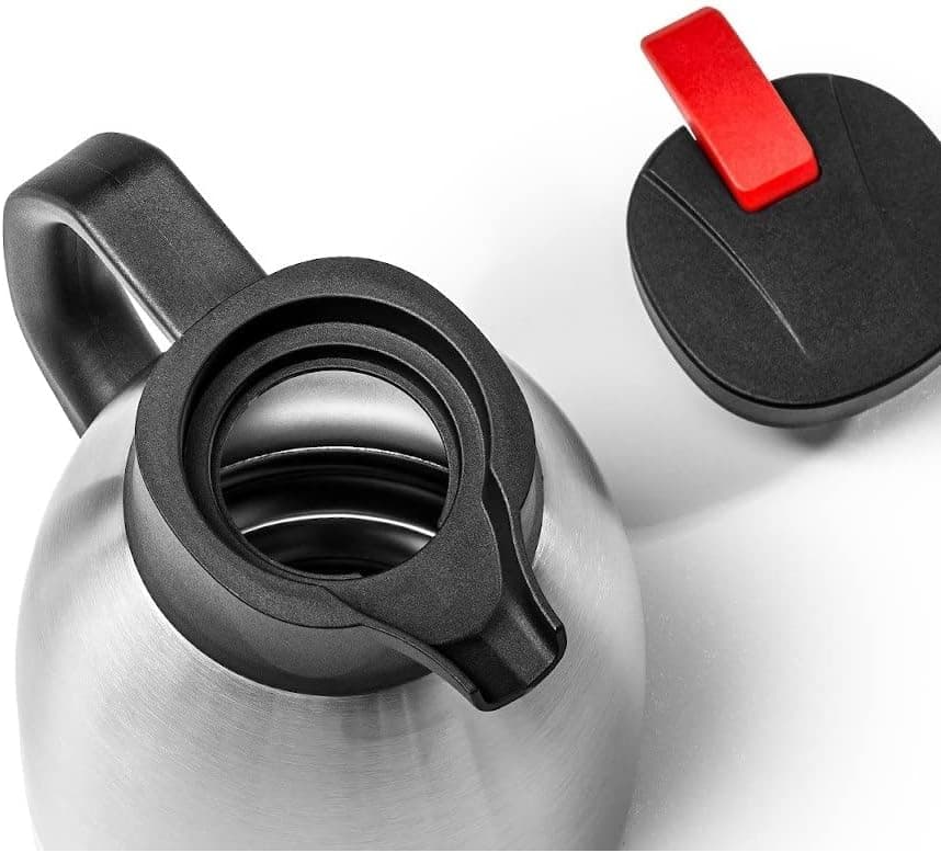 Thermos de conférence | Acier inoxydable | Capacité 2 litres | Rabat avec bouton et poignée en plastique | pour boissons froides et chaudes | Facile à nettoyer | Lavable au lave-vaisselle