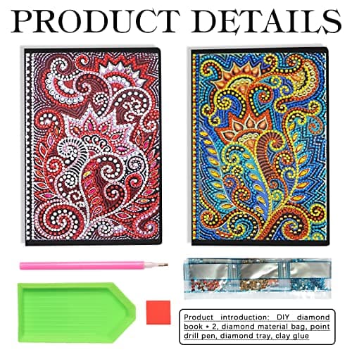 DCIDBEI 2 Pack Carnet de Notes A5 Carnet Diamond Painting Broderie Diamant Carnet Carnet Voyage Carnet de Note Peinture Diamant Carnet Secret Fille Diamant Cahier Enfant Journal Intime Adulte Mandala