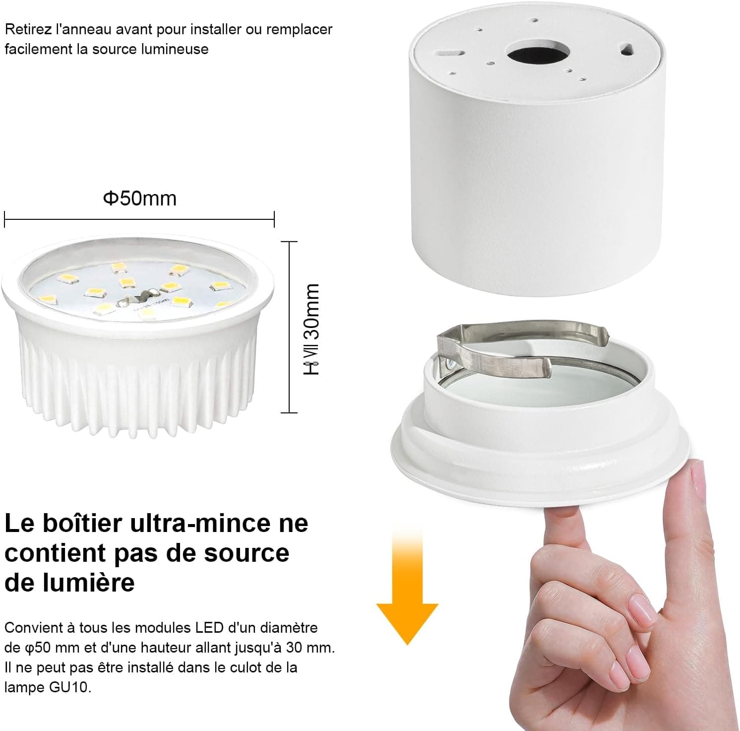 Spot en Saillie IP44, Plafonnier Salle de bain, Spot LED en Saillie Plafond 230V Imperméable, Ø80x65mm aluminium Rond Blanc downlight pour Modules LED, Lot de 4