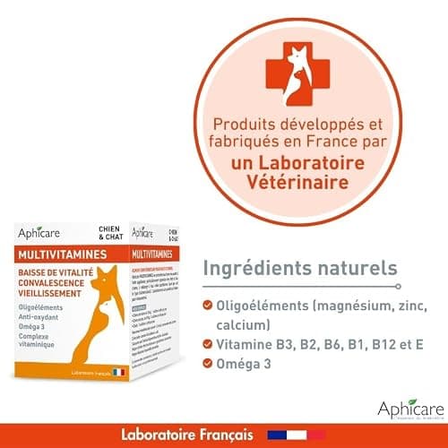 Aphicare - Vitalité - Complexe multivitaminés -Poudre 100 GR - Vitamines - Oligoéléments - Complément Alimentaire Chien et Chat - Fabriqué en France