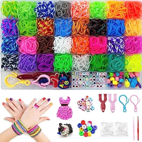 Nutabevr 2500 Élastique Bracelet Kit,40 élastiques plastique grille 32 couleurs Loom Bands avec Boîte,Accessoires pour faire des bracelets Jouets caoutchouc pour colliers pour enfants et bricolage