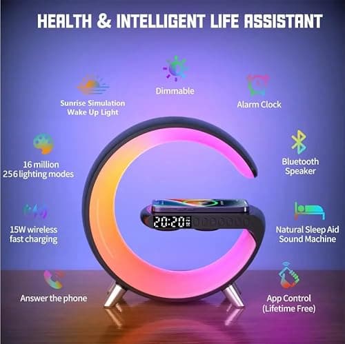 Nouvelle Lampe De Table Intelligente,Chargeur Sans Fil Lampe D'Ambiance Haut-Parleur Bluetooth,Lampe Tactile à Intensité Variable Avec Synchronisation De La Musique (Blanc)