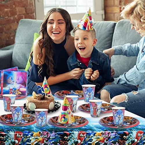 Vaisselle de fête Décoration d'anniversaire pour Enfants, 41Pcs Kit de Vaisselle d'anniversaire, Ensemble de Fournitures de Décoration de Fête, Assiettes, Tasses, Serviettes, Nappe