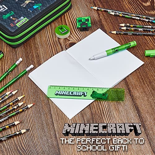 Minecraft Trousse Scolaire Enfants avec Plusieurs Compartiment, Papeterie Incluse - Ecole Fourniture (Noir)