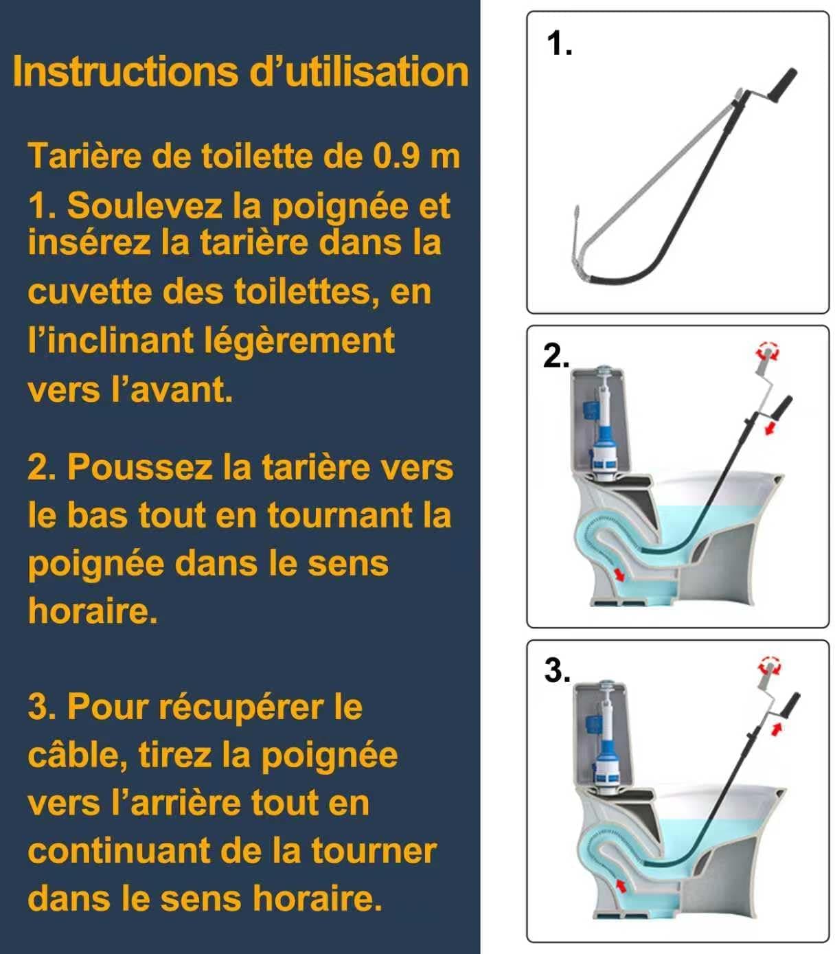HimaPro Furet de Toilette Professionnel – Furet à Canalisations 0.9 m pour Débouchage des WC