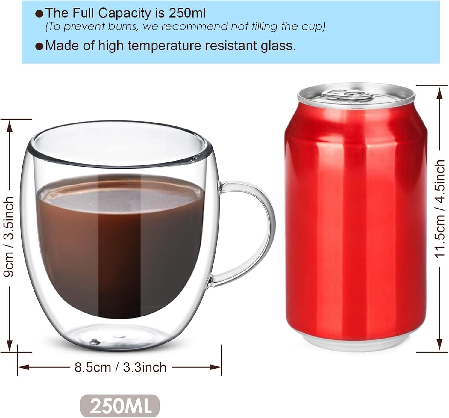autumndeer Lot de 4 Tasse à Café Double Paroi en Verre à Café 250 ml - Résistants à la Chaleur (Lait, Cappuccino, Latte) - Empilables et Transparents - Idéaux pour Boissons Chaudes et Froides