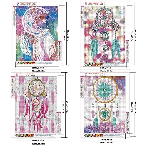 DCIDBEI Diamond Painting Attrape Reve Lot de 4 30x40 cm Peinture par Numéros Attrape Rêves Broderie Diamant Attrape Reves Enfants et Filles Point de croix Mosaïque Diamant Perle Attrape-rêve Adulte