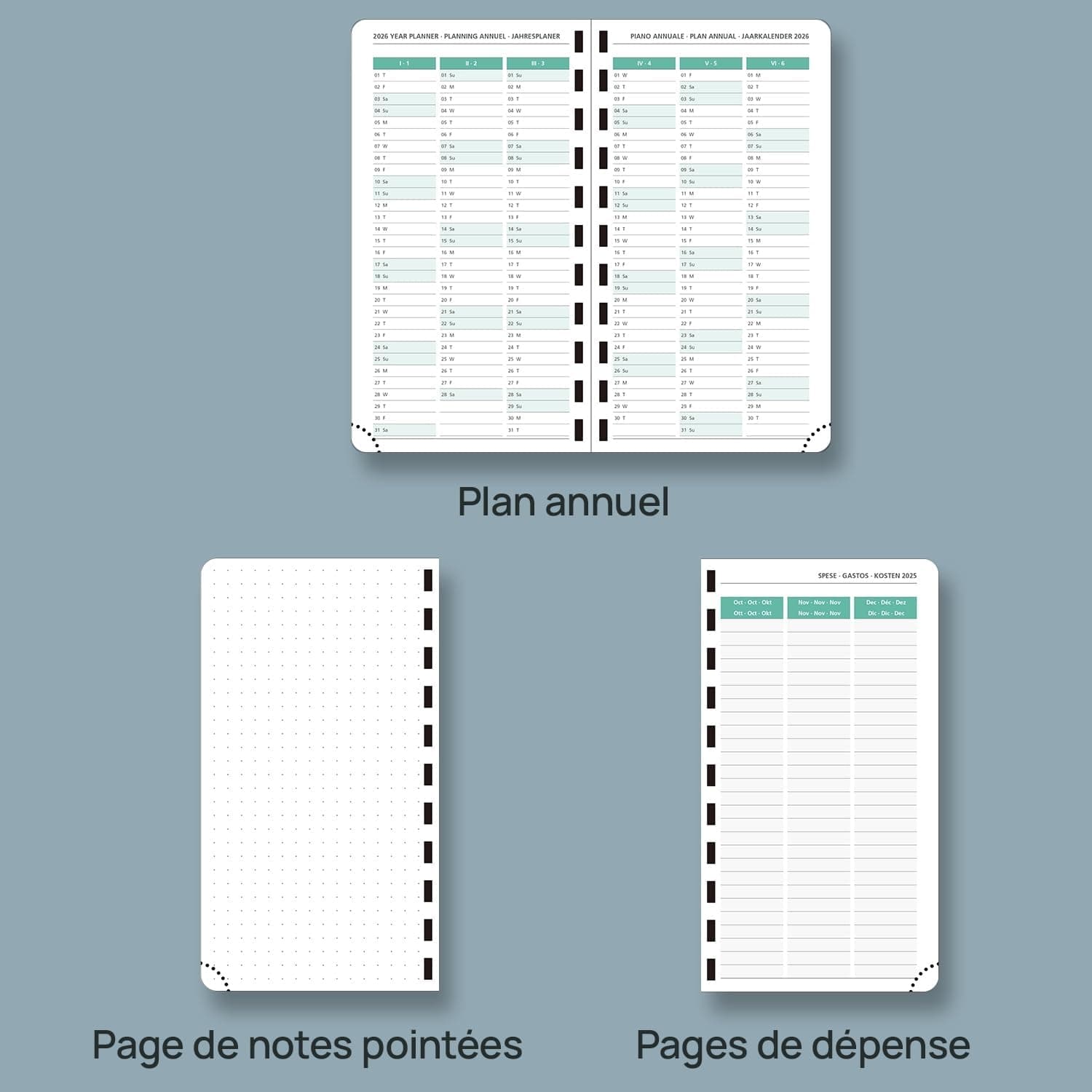 POPRUN Agenda de Poche 2025 16,5 x 9 cm - Couverture Souple en PU Cuir Spirale, Petit Planner Semainier D'Jan 2025 à Déc 2025-12 Mois, Fente Pour Carte, Papier 80 g/m2, Noir