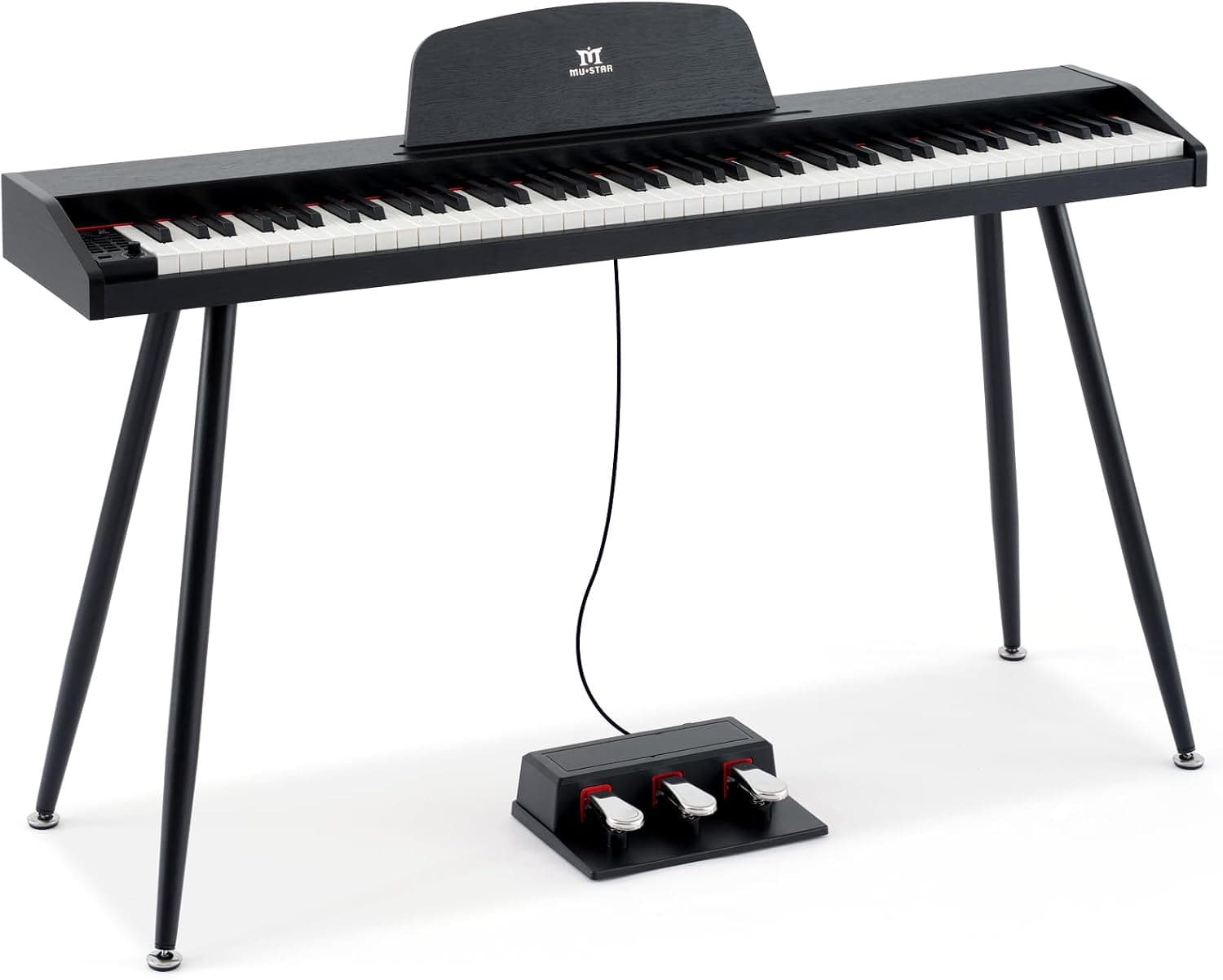 MUSTAR Piano numérique 88 touches pour débutants, clavier piano taille complète avec 3 unités de pédale, piano électrique portable, piano numérique pour la maison avec MIDI-USB et support, Noir
