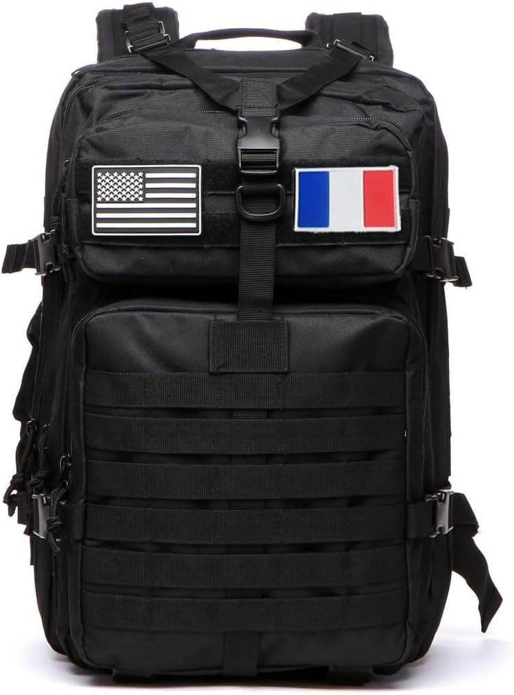 Sac À Dos Tactique 50 Litres - Grande Capacité Système MOLLE Militaire Imperméable Idéal Pour Urgences De 3 Jours Chasse Randonnée Et Camping Sac À Dos Pour De Plein Air (Noir)