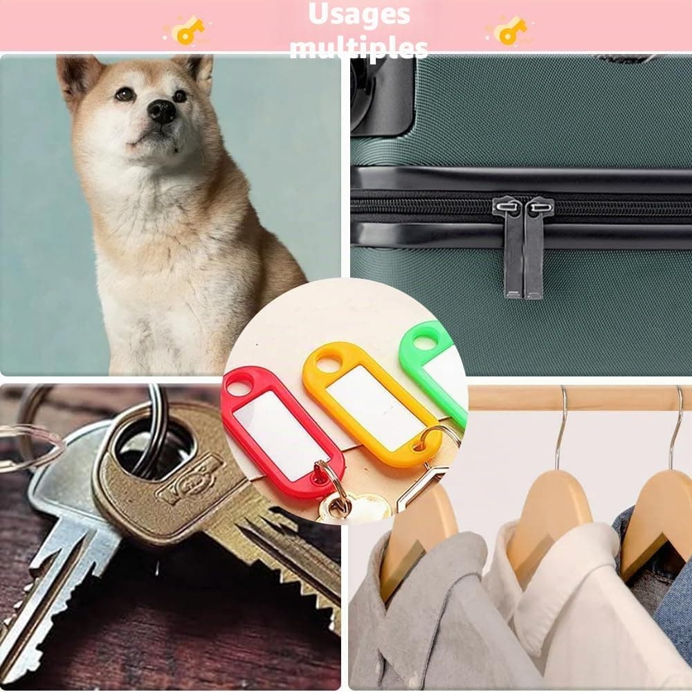 Key Tags 100 Pieces Keyring Tags Key Labels Plastic Key Fobs Id Tags Key Rings Name Tags Luggage Id Labels with Labels Split Ring Keyring