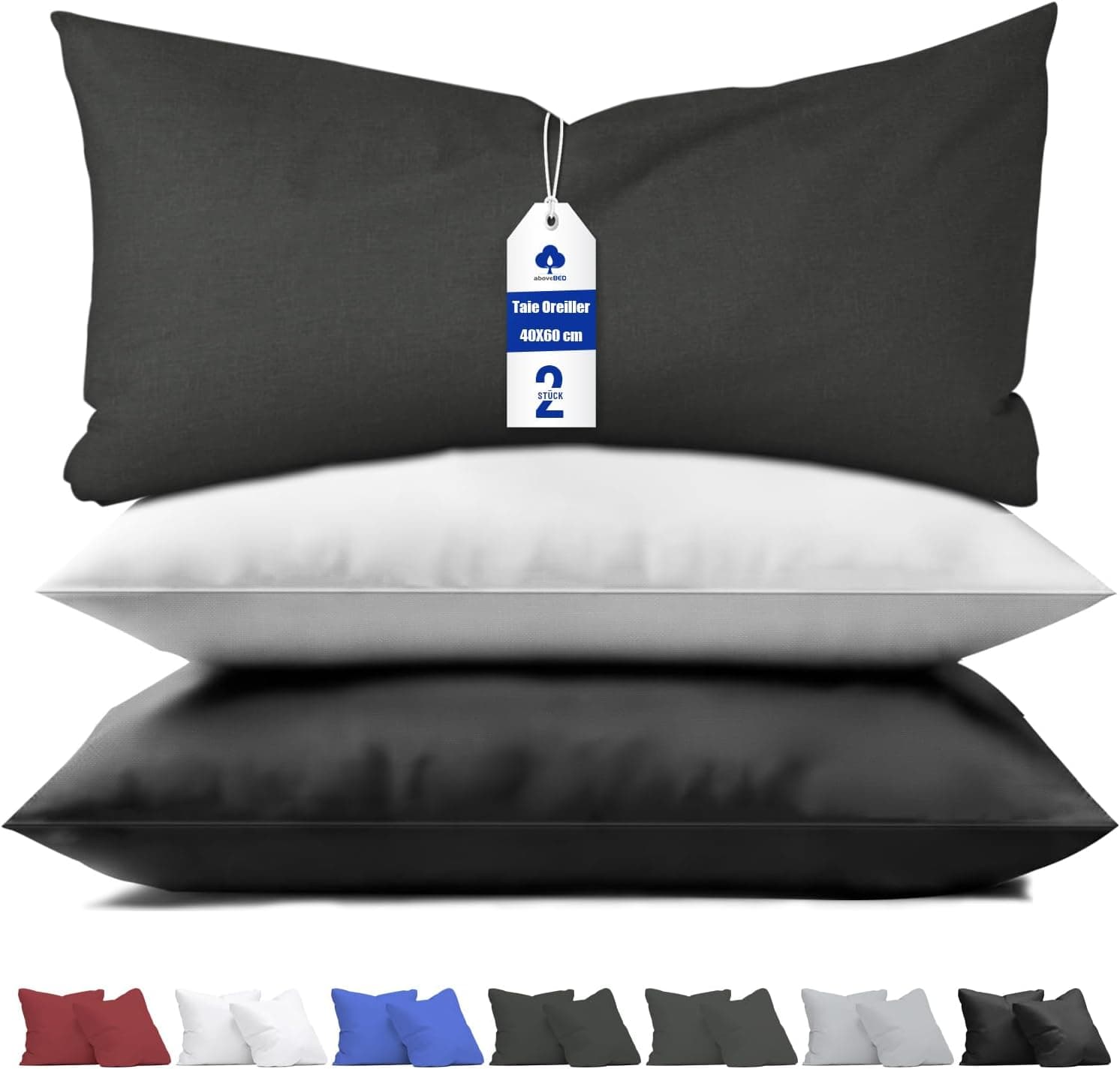 Taie d'oreiller 40x60 (Lot de 2), Housse Coussin Anthracite, Oreiller en Jersey 100% Polyester, Fermeture éclair Dissimulée sur Le côté Long, Taie d'oreiller Douce et Respirante 40 x 60 cm