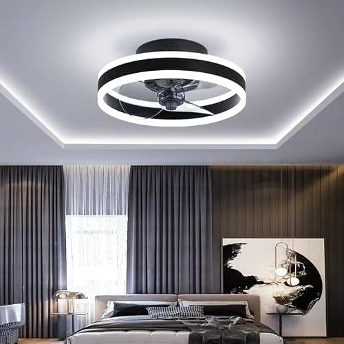 AHWEKR Petit Ventilateur de Plafond LED 40CM avec lumière pour Une Utilisation en Toute sécurité, 6 Vitesses, LED réversible et dimmable, 3 températures de Couleur en Option,Noir