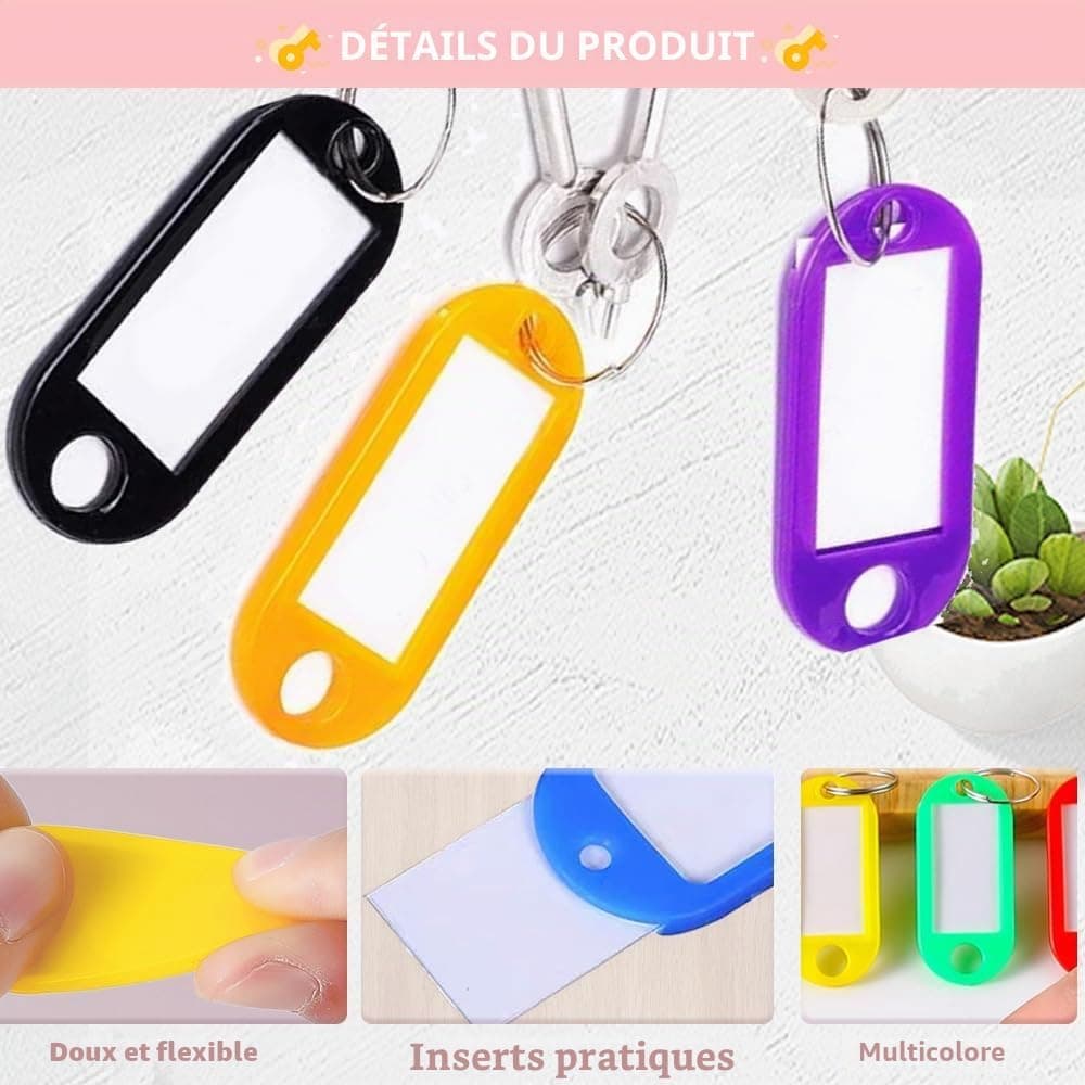 Key Tags 100 Pieces Keyring Tags Key Labels Plastic Key Fobs Id Tags Key Rings Name Tags Luggage Id Labels with Labels Split Ring Keyring
