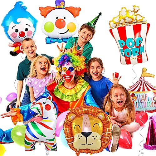 HGSHUO Ballon en Aluminium Cirque Anniversaire Décoration Animaux Ballons Foil Décoration de Fête Carnaval Baby Shower Enfants 8 Pièces