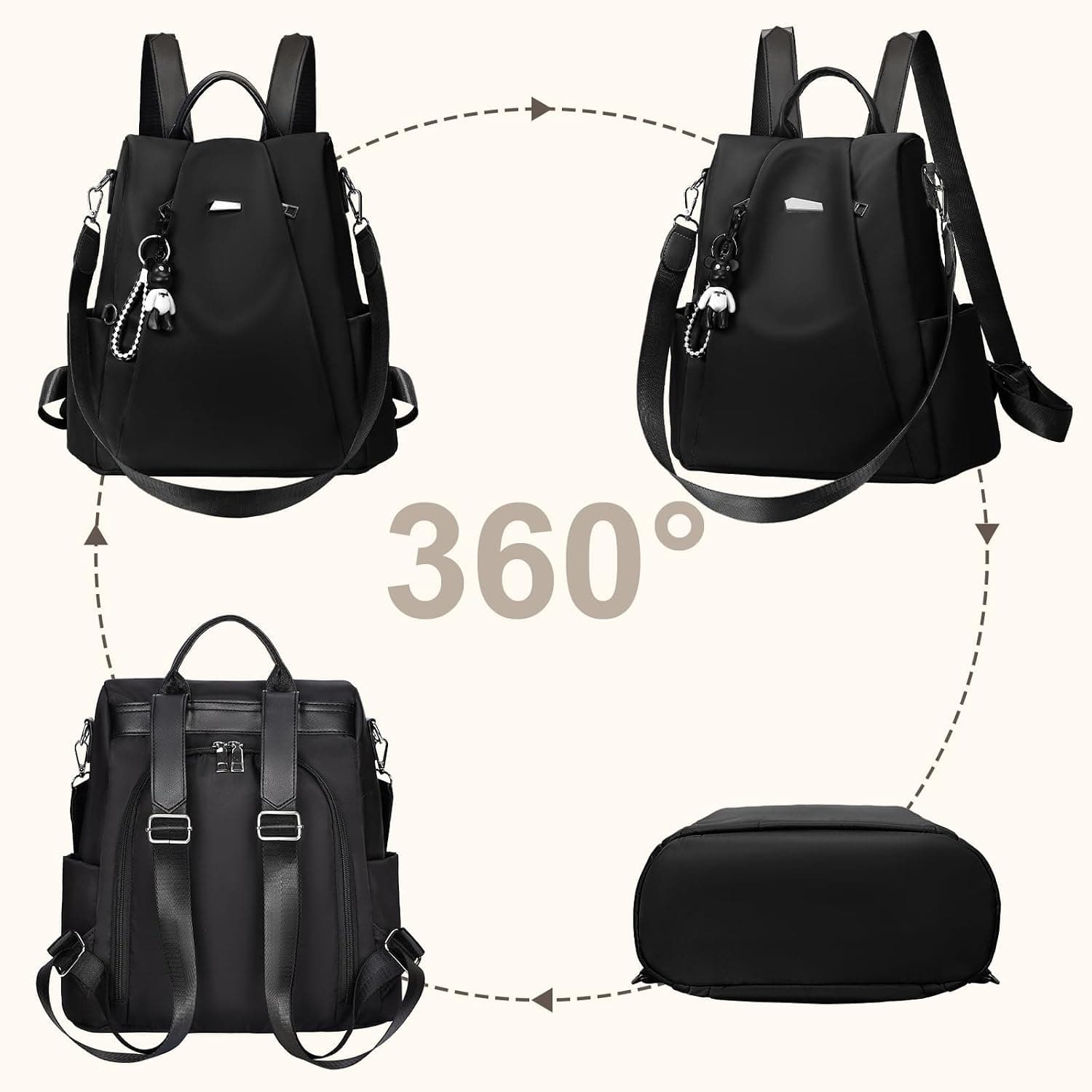 Eshow Sac à Dos Femme Antivol, Sacs à Main Portés Dos Femme, Petit Sac Bandoulière Fort Backpack Loisirs Casual Léger pour Voyage L'école Travail Université Collège Shopping Noir