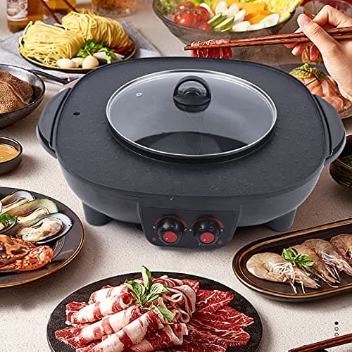 Hot Pot Barbecue électrique 2 en 1 multifonction - Poêle à griller anti-adhésive sans fumée - Convient pour 5 à 6 personnes