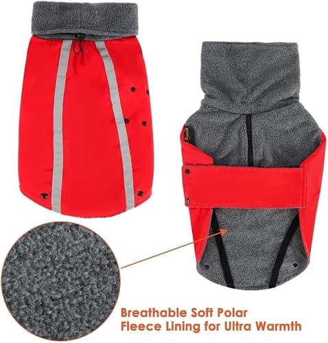 SlowTon Manteau d'hiver de Chien, Chaud Manteau Chien Hiver, Doublée en Laine Polaire Chaude Manteau Chien avec Col Roulé écharpe Gilet réfléchissant Ajustable Gilet imperméable pour Chiot
