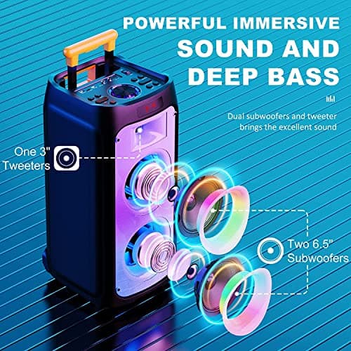 JYX Machine Karaoké pour Adultes, Enceinte Karaoké Bluetooth Portable avec 2 Microphones sans Fil, Party Box Idéale pour Les réunions de Famille/Le Camping en Plein Air