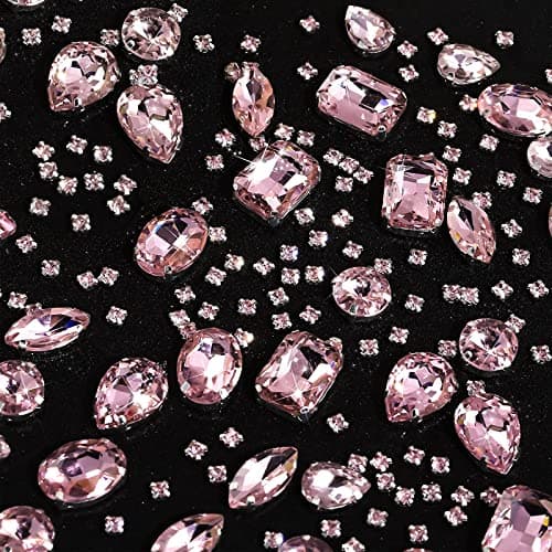 FANNAS 186 Pièces Strass a Coudre,Strass Coudre,Gros Strass,Strass Coudre sur des Perles à Dos,Strass en Verre Cousu,Strass en Verre,Strass,Strass Thermocollant pour Vetement, Bricolage (Rose)