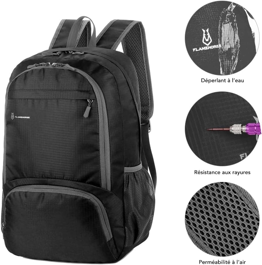 30L Sac À Dos Imperméable Pliable Haute Capacité Ultralight Robust Pour Randonnée Camping Voyage Outdoor Hommes Femmes (noir)