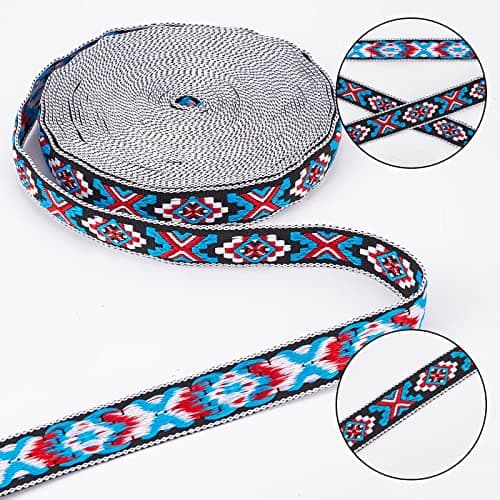 GORGECRAFT 10.94 Yards Ethnique Jacquard Ruban Brodé Ruban 3/4 Pouces de Large Rouge Bleu Blanc Mixte Géométrique Tissé Garniture Frange Ou DIY Couture Artisanat Vêtements Embellissement