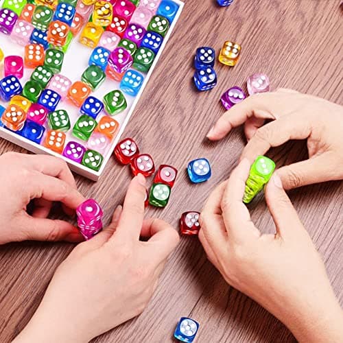 Glaxcidy 100 Pièces Désde 6 Côtés, 10 Couleurs Jeu de Dés Translucides, 14 mm Dés de Jeu en Acrylique, Dés d'angle Rond pour DND Dice Table Jeux, l'enseignement des Mathématiques, Jeux de Fête