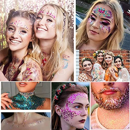 12 Pièces Paillettes Fluorescentes Visage Corps, Holographique Paillettes, Fluorescent Paillette, Paillettes Gel, Paillettes Ensemble pour Ongles, pour Visage, Fluorescent Paillette pour DIY, Corps
