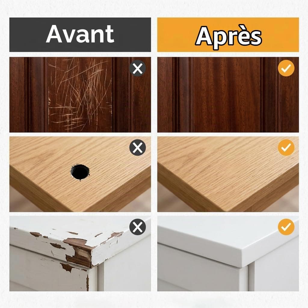Kit de Réparation Parquet et Meubles en Bois, Blocs de Cire Mastic Bois