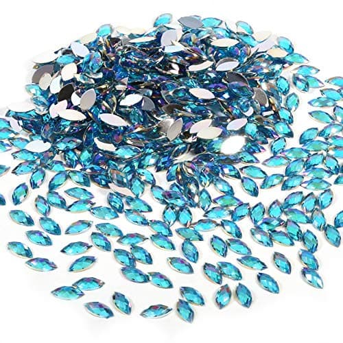 Strass en forme de larme, strass AB 500 pièces, strass à dos plat, cristaux artisanaux en forme d'oeil de cheval pour collier anneaux vêtements décorations de robe de mariée, 7x15mm(Bleu foncé)