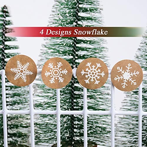 BHGT 1000PCS Merry Christmas Stickers Autocollants d'Étiquette Emballage 4 Style Flocon de Neige Self-Adhesive Label DIY Artisanat Déco pour Mariage Cadeau ou Enveloppe 2 Rouleau
