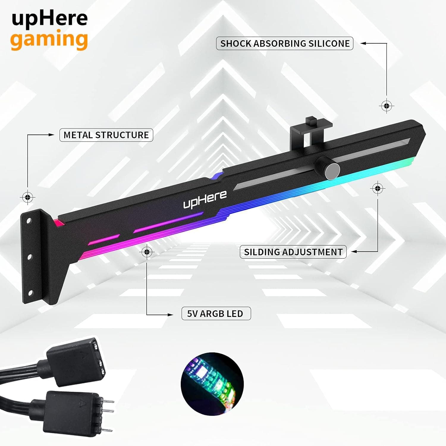upHere Gaming GPU Brace Carte Graphique ARGB LED Sync Ajustable Selon la Carte Graphique pour Raidisseur de Support Carte Vidéo.