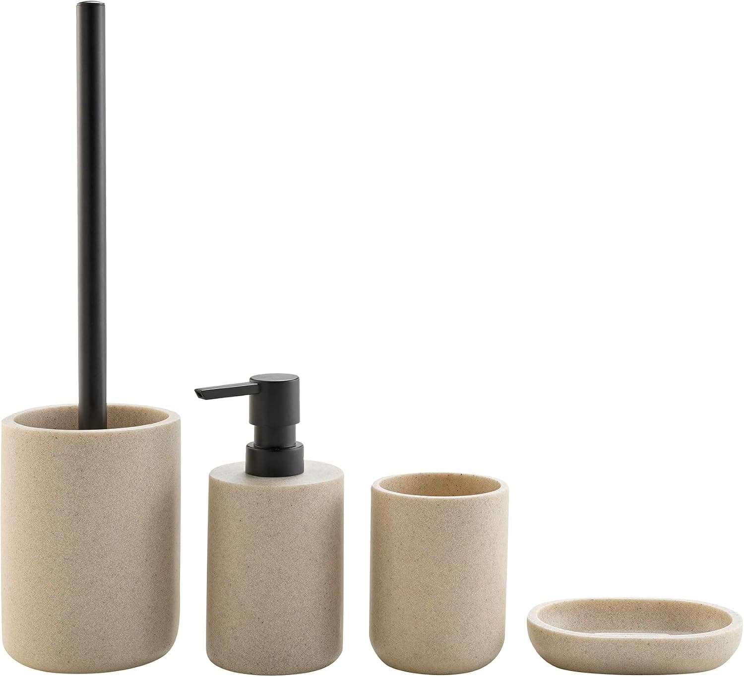 douceur d'intérieur, Brosse WC (Diamètre 10 x 40 cm) Granite Sable, Polyrésine Unie