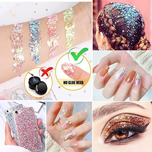 12 Pièces Paillettes Fluorescentes Visage Corps, Holographique Paillettes, Fluorescent Paillette, Paillettes Gel, Paillettes Ensemble pour Ongles, pour Visage, Fluorescent Paillette pour DIY, Corps