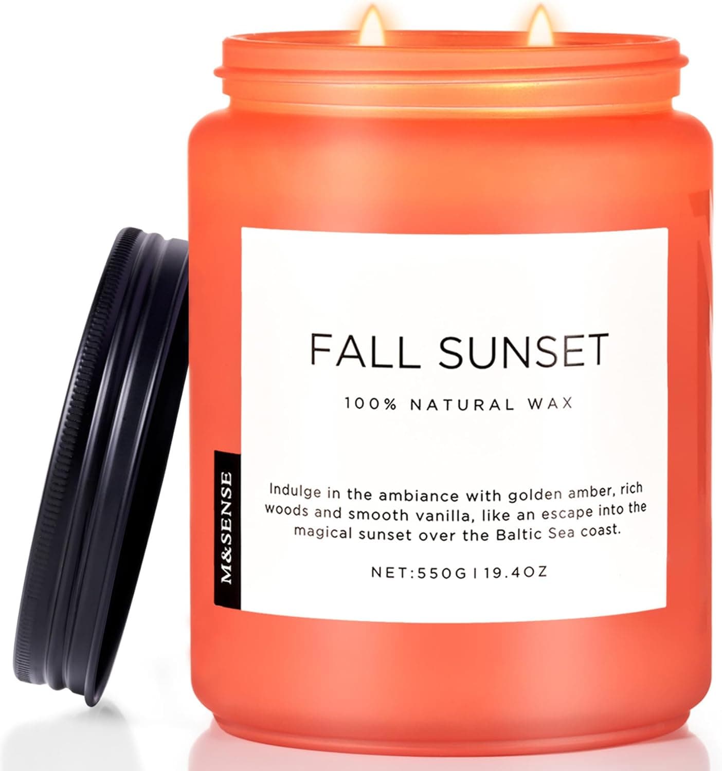 M&SENSE Bougie parfumée en Bois D'ambre, Grande Bougie de soja de 550 g, Durée de Combustion de 110 heures, Aromathérapie Lente Naturelle et Biologique, Bougie Cadeau pour les Femmes