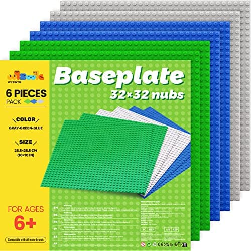 WYSWYG Plaque de Base de Bloc de Construction Classique, 6 pièces Plaque de Base carrée Classique de 25 * 25 cm, Compatible avec Toutes Les Grandes Marques, Vert, Gris, Bleu