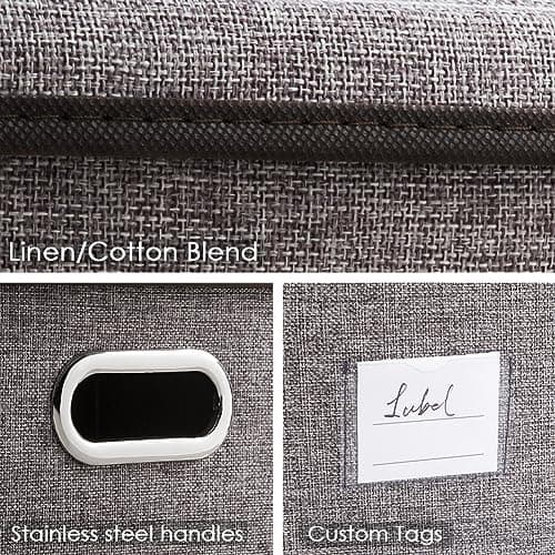 Prandom Grand bac de rangement pliable avec couvercle [1-Pack] Boîte de rangement décorative en tissu de lin Panier Cube avec poignées (45 x 30 x 30 cm)