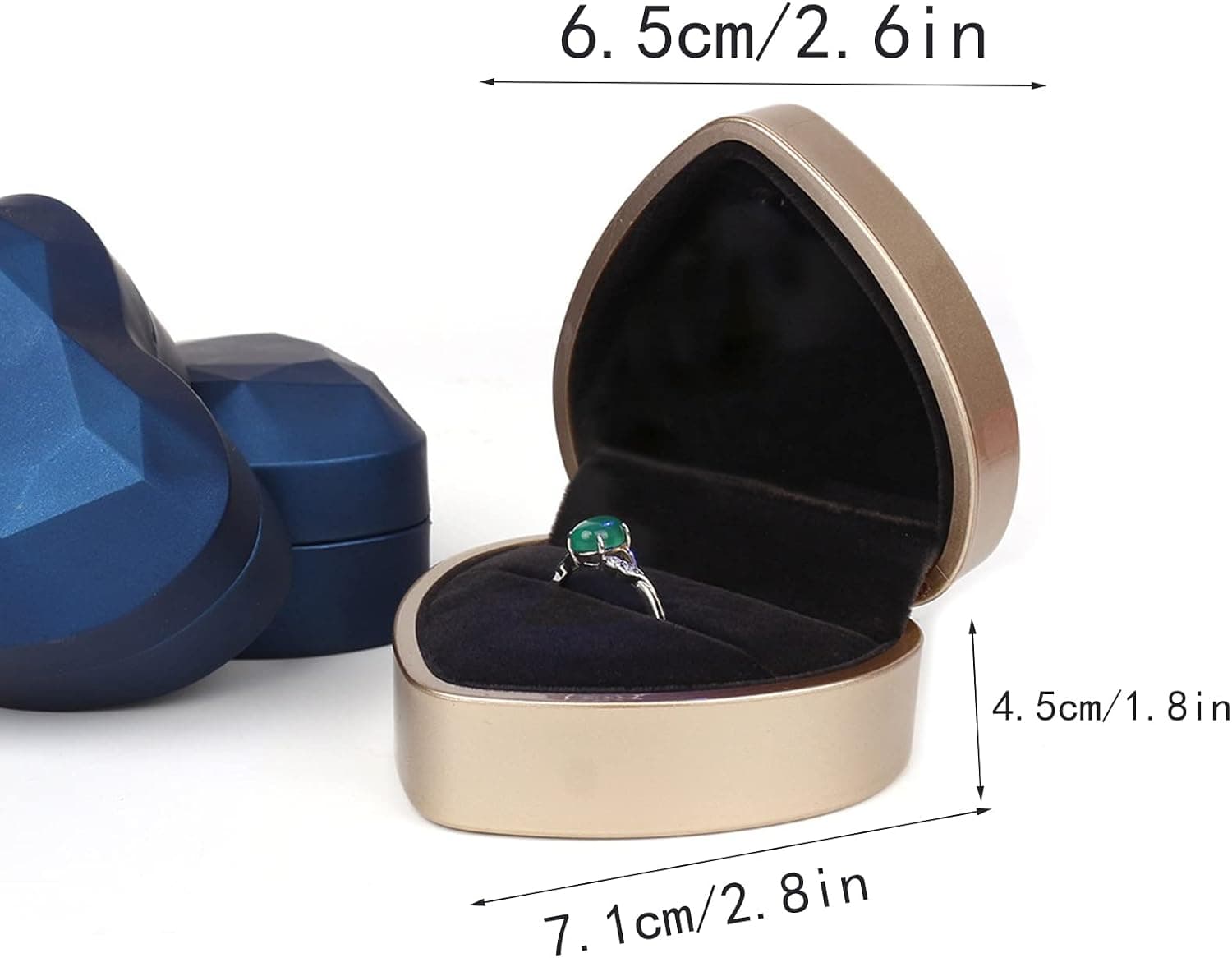 Boîte à bagues en forme de cœur, en velours, boîte à bijoux, boîte cadeau pour mariage, fiançailles, Saint-Valentin (doré)