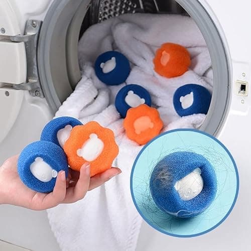 Boule Anti Poil Machine à Laver, 8 Pièces Attrape Poils Machine a Laver Réutilisable, Balle de Lavage Anti Poils, Boule Lessive, Enleve des Poil Animaux pour les Vêtements et la Literie (Orange)