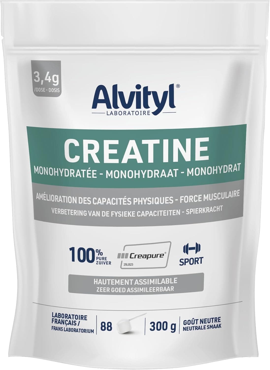 Alvityl Créatine Monohydratée Creapure® 100% Pure Poudre 88 portions 300 g