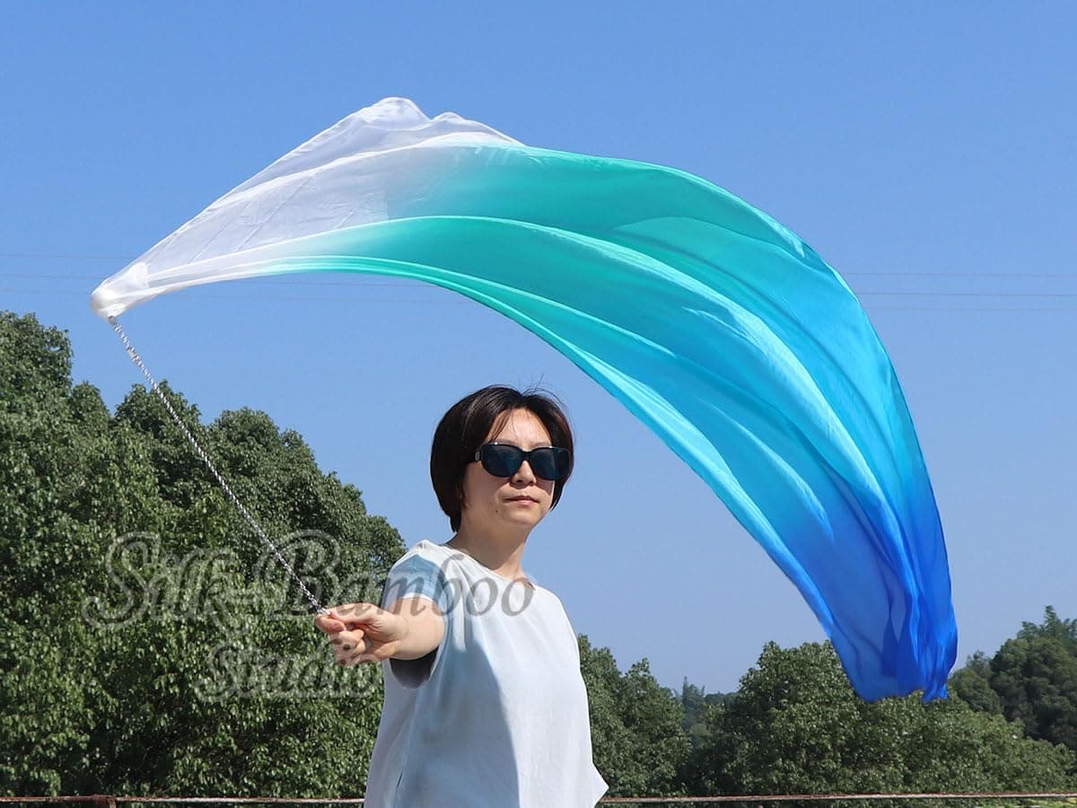 Winged Sirenny Voile Poi de Danse Orientale en Soie 135cm, Foulard POÏ pour Danse du Ventre (Baladi), Spectacle et Flow Art. Chaîne en Acier avec 3 Émerillons et Sac Inclus