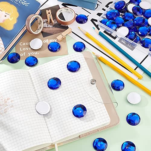 FINGERINSPIRE 50pcs 25mm Dos Plat Rond Acrylique Strass Bleu Auto-Adhésif Bijoux Ronds Grandes Gemmes en Plastique Embellissements Stick on Jewels Crystal Circle Gems pour Costume Making Cosplay