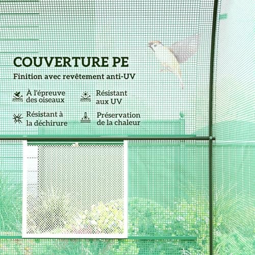 Outsunny Serre de Jardin Tunnel 5 m2 2,5L x 2l x 2H m Acier renforcé Ø 1,8 cm + PE Haute densité 140 g/m2 fenêtres Porte déroulante Vert