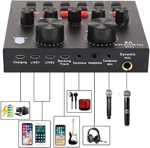 ALPOWL Ensemble d'équipement de Podcast, Interface Audio avec Carte Son en Direct Tout-en-Un et Microphone à condensateur, Parfait pour l'enregistrement, la Diffusion, la Diffusion en Direct (Or)