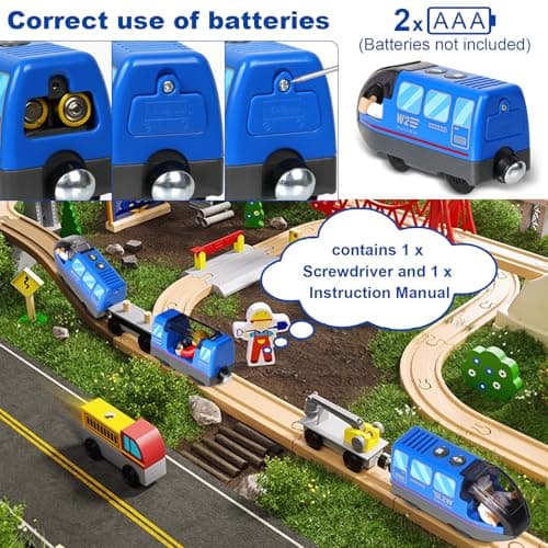 Sweetone Train de locomotives à Piles(Connexion Magnétique), Train Electrique Enfant, Train en Bois Compatible avec Thomas, Brio, Chuggington, Jouet pour Tout-Petits pour dès 3 Ans