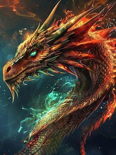 Pavemlo 5D DIY Diamond Painting Kits Dragon Aux Yeux Verts, Diamant Peinture Point De Croix Broderie Animal, Strass Complet Image Arts Pour Peinture Salon Chambre Décoration Sticker Mural 30x40 cm
