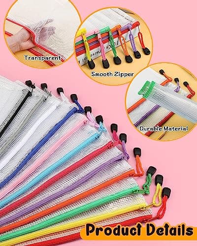 ASelected 36PCS Pochette Zippée A5, 12 Couleurs Pochette Plastique Zippée, A5 Pochette Zip à Fermeture Éclair PVC Mesh de Rangement Fichiers Pour Stockage Document Recettes D'Entreprises Organisation