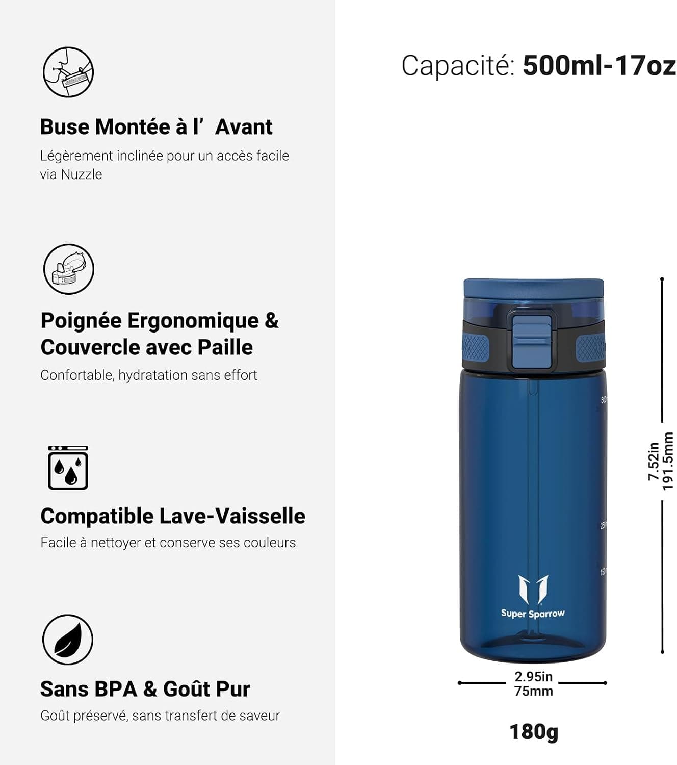 Sparrow Gourde avec Paille - Gourde Enfant - Tritan Bouteille d'eau