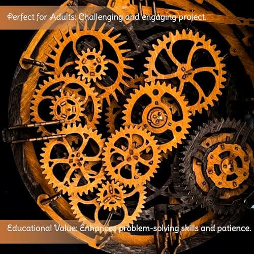 WOODEN.CITY Puzzles 3D pour adultes - Horloge murale industrielle vintage - Puzzles en bois - Kit de construction d'horloge mécanique